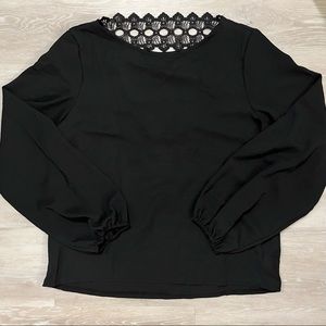 SHEIN blouse with open V lace-strip back, NWOT